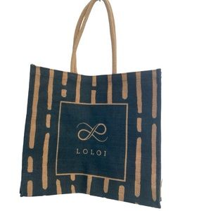 LOLOI Jute / Burlap Blue Green Tote